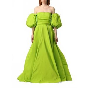 NEW VALENTINO silk faille long dress in bright lime